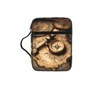 EdWal Estuche para cosméticos con diseño de brújula y mapa del mundo antiguo, bolsa de cosméticos con asa resistente, funda para tableta, pequeña bolsa de herramientas para libros