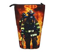 EdWal Estuche telescópico de pie con estampado de llamas de bombero, bonito estuche para lápices, papelería, bolsa de cosméticos, Black, Talla única, Organizador de bolsas