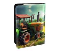 EdWal Fantasy Farm - Funda para pasaporte con estampado de tractor y tarjetero de crédito, funda de piel para pasaporte, para mujeres y hombres, identificación familiar, viajes, Black, Talla única