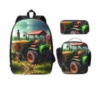 EdWal Fantasy Farm - Mochilas con estampado de tractor con bolsa de almuerzo, estuche para lápices, 3 piezas, bolsa ligera para libros para escuela secundaria, Black, Talla única
