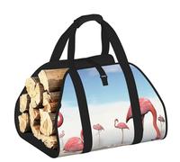 EdWal Flock of Pink Flamingos On The Beach - Bolsa de transporte para troncos con lados abiertos, soporte de madera para chimenea, accesorio para chimenea