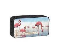 EdWal Flock of Pink Flamingos On The Beach - Estuche organizador de bolígrafos de gran capacidad con cremallera, estuche duradero para artículos de papelería