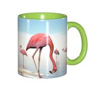 EdWal Flock of Pink Flamingos On The Beach - Tazas de té con asa, taza de cerámica de cerámica para té y café, regalo para mujeres, aptas para microondas