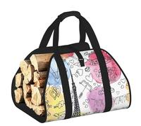 EdWal French Paris Tour - Bolsa de transporte de troncos con impresión de la Torre Eiffel con lados abiertos, soporte de madera para chimenea, bolsa de mano, accesorio para chimenea