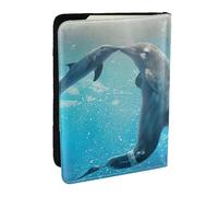 EdWal Funda de piel para pasaporte con estampado de delfín Winter The Dolphin con tarjetero de crédito, para mujeres y hombres, identificación familiar, viajes, Black, Talla única