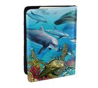 EdWal Funda para pasaporte con diseño de delfines, tortugas marinas, tiburones, pulpos, arrecifes de coral, con tarjetero de crédito, funda de cuero para pasaporte, para mujeres y hombres