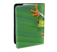 EdWal Funda para pasaporte con estampado de hojas verdes de rana con tarjetero de crédito, funda de cuero para pasaporte, para mujeres y hombres, identificación familiar, viajes, Black, Talla única