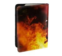 EdWal Funda para pasaporte con estampado de llamas de bombero con tarjetero de crédito, funda de cuero para pasaporte, para mujeres y hombres, identificación familiar, viajes, Black, Talla única