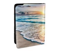 EdWal Funda para pasaporte con estampado de olas del océano y atardecer en la playa, con tarjetero de crédito, funda de cuero para pasaporte, para mujeres y hombres, identificación familiar, viajes