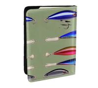 EdWal Funda para pasaporte con estampado de señuelo de pesca con tarjetero de crédito, funda de cuero para pasaporte, para mujeres y hombres, identificación familiar, viajes, Black, Talla única