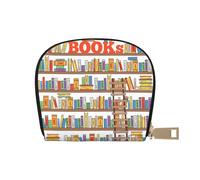 EdWal Funny Book Shelf Collection and Ladder Print Card Holder Unisex Funda para tarjetas de crédito para hombres y mujeres, tarjetero de piel, delgado, White, Talla única