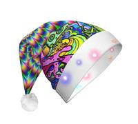 EdWal Gorro de Navidad con diseño abstracto de hongos coloridos con estampado de mandala, sombreros de Navidad iluminados, sombreros de punto con luces LED, sombrero unisex de Papá Noel de invierno