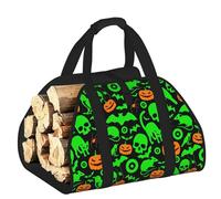 EdWal Green Ghost - Bolsa de transporte de troncos con estampado de calabaza de Halloween con lados abiertos, soporte de madera para chimenea, accesorio para chimenea