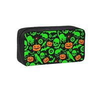 EdWal Green Ghost - Estuche organizador de bolígrafos con estampado de calabaza de Halloween de gran capacidad con cremallera, estuche duradero para artículos de papelería
