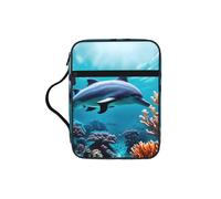 EdWal Hermoso estuche de cosméticos con estampado de delfines del mundo submarino, bolsa de cosméticos con asa resistente, funda para tableta, pequeña bolsa de herramientas para libros