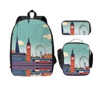 EdWal I Love London - Mochilas con estampado de Londres, estuche para lápices, 3 piezas, bolsa ligera para escuela secundaria, Black, Talla única