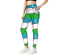 EdWal Leggings de cintura alta con estampado de bandera de la República de Uzbekistán para mujer, pantalones de yoga elásticos transpirables para correr, Negro, L