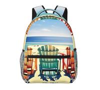 EdWal Mochila de senderismo con estampado de escena de playa con sillas, mochila para laptop para hombres y mujeres, mochila impermeable fácil de limpiar, bolsa de viaje