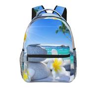 EdWal Mochila de senderismo con estampado de flores tropicales y piedras zen, mochila para laptop para hombres y mujeres, mochila impermeable fácil de limpiar, bolsa de viaje