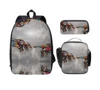 EdWal Mochilas con estampado a mano de graffiti con estuche para el almuerzo, 3 piezas, bolsa ligera para libros para escuela secundaria, Black, Talla única