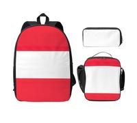 EdWal Mochilas con estampado de bandera austriaca con bolsa de almuerzo, estuche para lápices, 3 piezas, bolsa ligera para libros para escuela secundaria, Black, Talla única