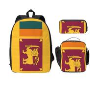 EdWal Mochilas con estampado de bandera de Sri Lanka con bolsa de almuerzo, estuche para lápices, 3 piezas, bolsa ligera para libros para escuela secundaria, Black, Talla única