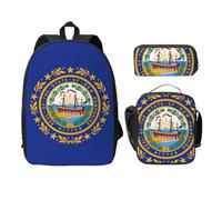 EdWal Mochilas con estampado de bandera del estado de New Hampshire con bolsa de almuerzo, estuche para lápices, 3 piezas, bolsa ligera para libros para escuela secundaria, Black, Talla única