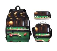 EdWal Mochilas con estampado de billar con bolsa de almuerzo, estuche para lápices, 3 piezas, bolsa ligera para la escuela secundaria, Black, Talla única