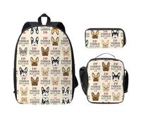 EdWal Mochilas con estampado de bulldog francés con bolsa de almuerzo, estuche para lápices, 3 piezas, bolsa ligera para libros para escuela secundaria, Black, Talla única