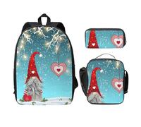 EdWal Mochilas con estampado de gnomos tradicionales de Navidad con bolsa de almuerzo, estuche para lápices, 3 piezas, bolsa ligera para libros para la escuela secundaria, Black, Talla única