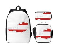 EdWal Mochilas con estampado de mapa de la bandera austriaca con bolsa de almuerzo, estuche para lápices, 3 piezas, bolsa ligera para libros para escuela secundaria, Black, Talla única