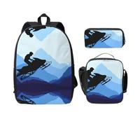 EdWal Mochilas con estampado de motos de nieve con bolsa de almuerzo, estuche para lápices, 3 piezas, bolsa ligera para libros para escuela secundaria, Black, Talla única