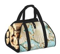 EdWal Ocean Sea Beach Seashells Starfish Blue Print Log Bag with Open Side Wood Log Holder for Fireplace Tote Bag Fireplace Accessory