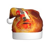 EdWal Sombrero de Papá Noel de felpa con estampado de guitarra de rock en llamas, sombreros de Navidad para adultos, tocado acogedor para fiestas de Navidad