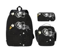 EdWal Space Corgi - Mochilas con estampado de corgi con estuche para el almuerzo, 3 piezas, bolsa ligera para libros para escuela secundaria, Black, Talla única