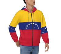 EdWal Sudadera con capucha informal con estampado de la bandera de Venezuela para hombre, sudadera con cremallera completa y bolsillos, sudadera de manga larga con cordón, Negro, XL