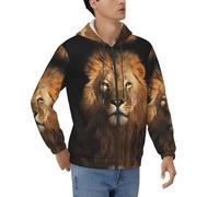 EdWal Sudadera con capucha informal con estampado de león animal africano para hombre, sudadera con cremallera completa y bolsillos, sudadera de manga larga con cordón, Negro, XXL