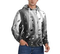 EdWal Sudadera con capucha para hombre con estampado de notas musicales, cómoda sudadera con capucha para hombre, sudadera casual con cordón, Negro, L