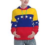 EdWal Sudadera con capucha versátil con estampado de bandera de Venezuela para mujer, con bolsillo canguro, Negro, S