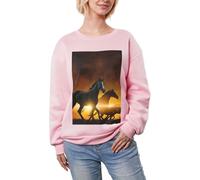 EdWal Sudaderas cálidas de manga larga con estampado de caballos negros, nubes rojas brillantes, para mujer, de gran tamaño, con forro polar, trajes de moda para otoño, rosa, L