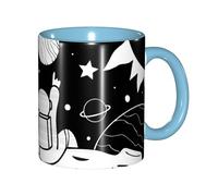 EdWal Tazas de té con estampado de astronauta y alienígena con asa, taza de cerámica para té y café, regalo para mujeres, aptas para microondas