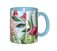 EdWal Tazas de té con estampado de rosas suculentas y cactus con asa, taza de cerámica para té y café, regalo para mujeres, aptas para microondas
