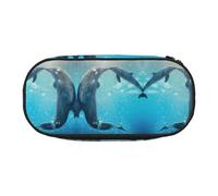EdWal Winter The Dolphin - Estuche grande con estampado de delfín, estuche grande para lápices, papelería, oficina, universidad, escuela, Black, Talla única, Organizador de bolsas