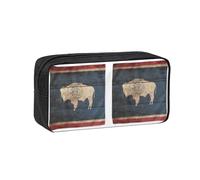 EdWal Wyoming - Estuche organizador de bolígrafos con diseño de mapa de la bandera del estado de Wyoming, estuche de gran capacidad con cremallera, duradero para artículos de papelería