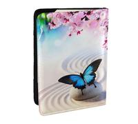 EdWal Zen Design - Funda para pasaporte con estampado de mariposa y tarjetero de crédito, funda de piel para pasaporte, para mujeres y hombres, identificación familiar, viajes, Black, Talla única