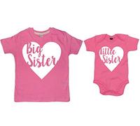 Edward Sinclair - Conjunto de camiseta y body para niños Big Sister & Little Sister Heart, Rosa Chicle, 3-4 Years 6-12 Months