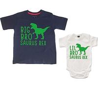 Edward Sinclair Juego de camiseta azul marino "Big Bro Saurus Rex" y body blanco "Lil Bro Saurus Rex" para hermano, azul marino/blanco, 5-6 Years 3-6 Months