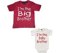 Edward Sinclair Juego de camiseta con texto en inglés "I'm The Big Brother" y "I'm The Baby Brother" para regalo, color rojo y blanco Rojo/Blanco 3-4 años/6-12 meses