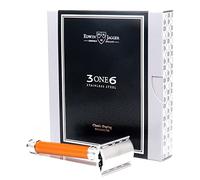 Edwin Jagger 3ONE6 DE - Maquinilla de afeitar de acero inoxidable, ranurada, 1 paquete de cuchillas de afeitar de DE, color naranja anodizado