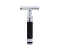 Edwin Jagger DES86RCBLAMZ Maquinilla de afeitar manual de mango corto y doble filo, ecológica y reutilizable, para hombres y mujeres, para crema de afeitar o jabón (recubierta de goma negra)